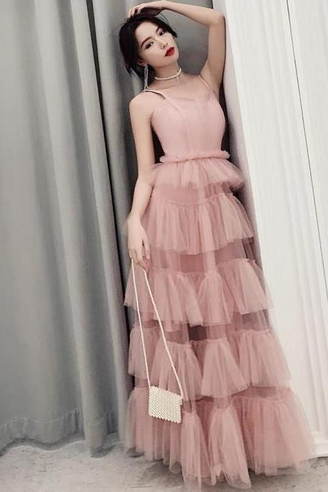 Pink Prom Dress, Sexy Spaghetti Strap Party Dress,cute Cake Dress,custom Made