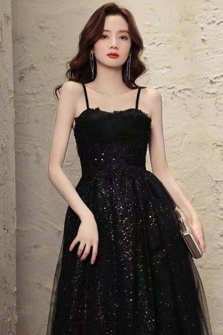 Temperament, Socialite Dress, Light Luxury Black Long Strap Dress,custom Made
