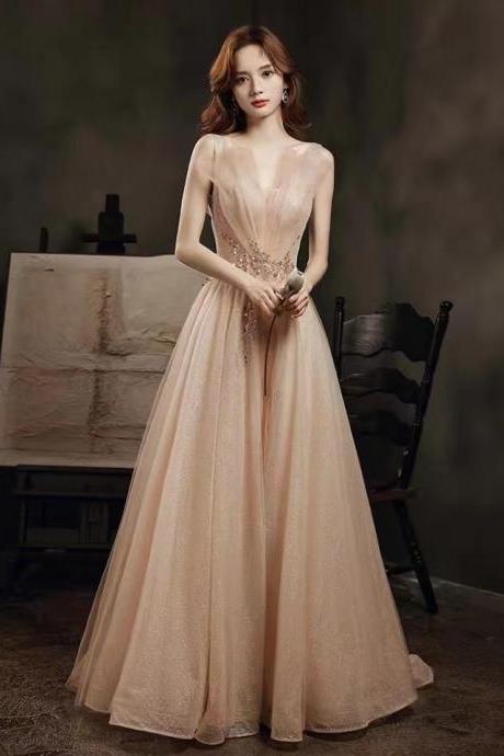  Fairy prom dress, V-neck champagne party dress,custom made