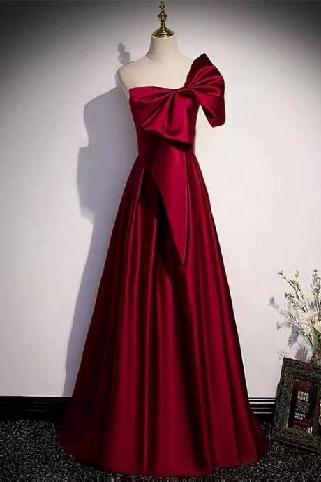 Satin Evening Dress, One Shoulder Prom Dress, Bow Tie, Elegant Dress,custom Made