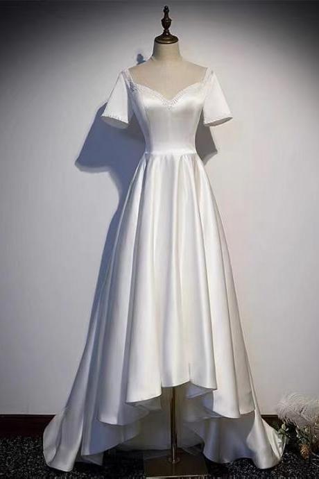 White evening dress, socialite satin dress, light luxury high low dress,homecoming dress,custom made