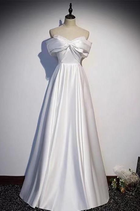 Elegant Evening Dress, White Off Shoulder Prom Dress, Temperament Satin Long Gown,custom Made