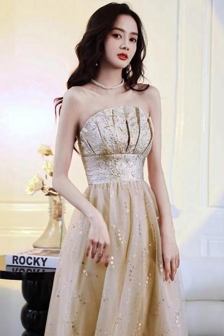 Strapless Dress, Luxury Prom Dress, Gold Party Dress,custom Made
