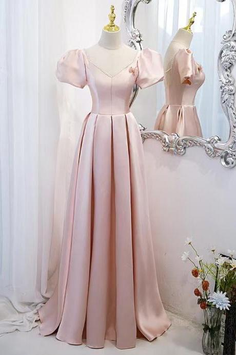 Fairy pink prom dress satin party dress, chic evening dress,custom made