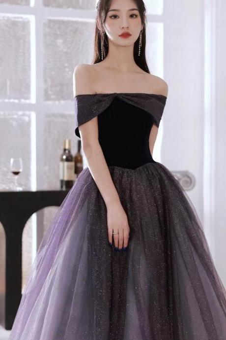 New style, purple prom dress, star party dress, off shoulder evening dress,custom made
