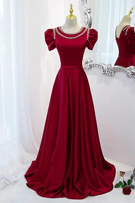 Satin prom dress, red formal dress with diamond,custom made