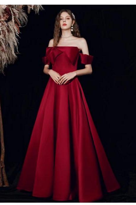 Off shoulder prom dress, red evening dress,satin party dress,custom made