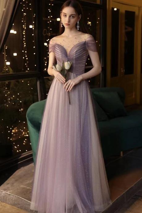 Purple prom dress, beaded off shoulder party dress, dream evening dress,custom made