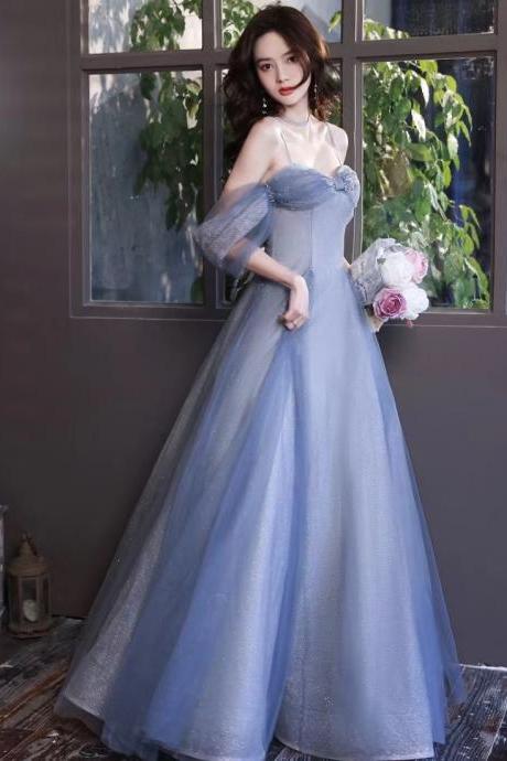 Light blue prom dress, beaded off shoulder party dress, sexy dream evening dress,custom made