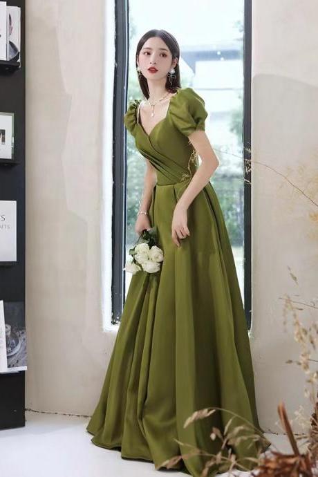 Green evening dress, new, socialite party dress, square neck fresh prom dress,custom made