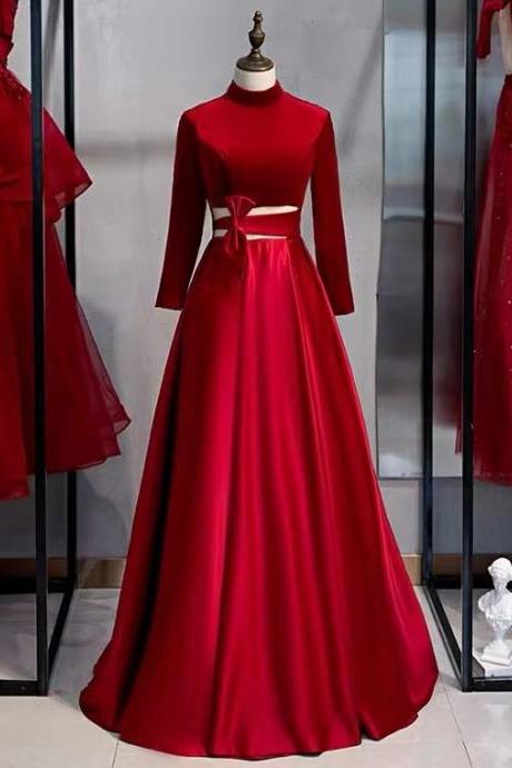 Red dress, new, long party dress, class, long sleeve formal evening dress,custom made