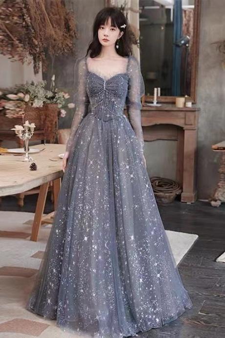 Starry evening dress, temperament dress, long sleeve princess party dress, light luxury dress,custom made