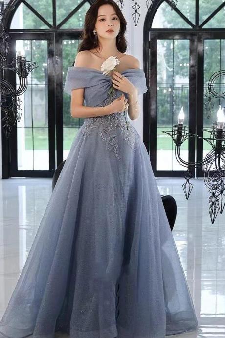 Blue Prom Dress,off Shoulder Party Dress, Custom Made
