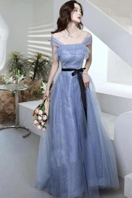 Blue Evening Dress, Simple, Elegant Off Shoulder Party Dress,custom Made