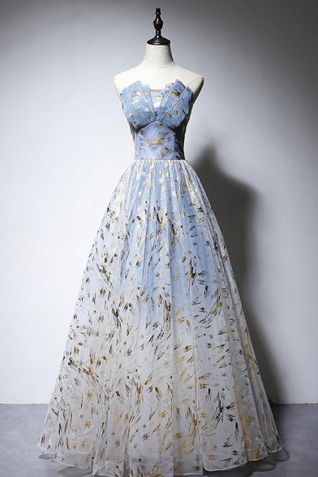 Blue Evening Dress,strapless Party Dress,custom Made