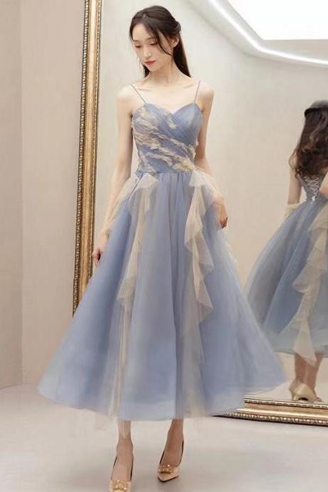 Blue Homecoming Dress,sisters Bridesmaid Dress, Halter Fairy Fashion Dress,custom Made