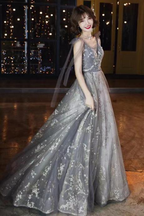 Sexy Halter Prom Dress, V-neck Grey Party Dress,custom Made