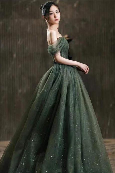 New, green prom dress,off-shoulder fairy party dress, fresh class dress,custom made