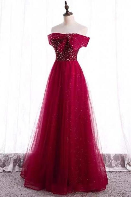 Off shoulder prom dress, red dress,custom made