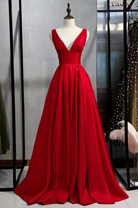 New, red dress, V-neck prom dress, long class evening dress,custom made