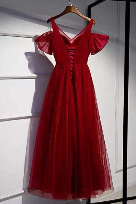 New, red dress, long v-neck birthday party dress,custom made