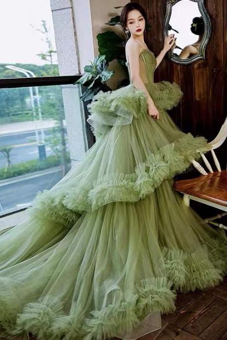Unique evening dress, new style, temperament, noble green halter prom dress, light luxury party dress,custom made