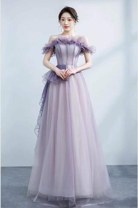 Purple off shoulder prom gown, star-studded evening dress, dream party dress,Custom made