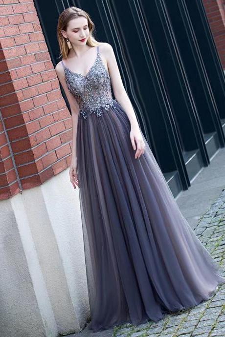 Purple evening dress, elegant, sexy party dress, temperament beaded prom dress,Custom made