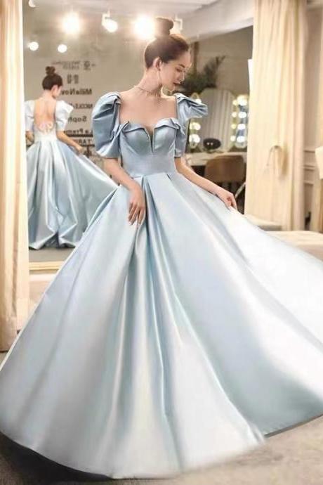 Blue Evening Dress, Temperament Bubble Sleeve Party Dress, Socialite Fairy Dress,custom Made