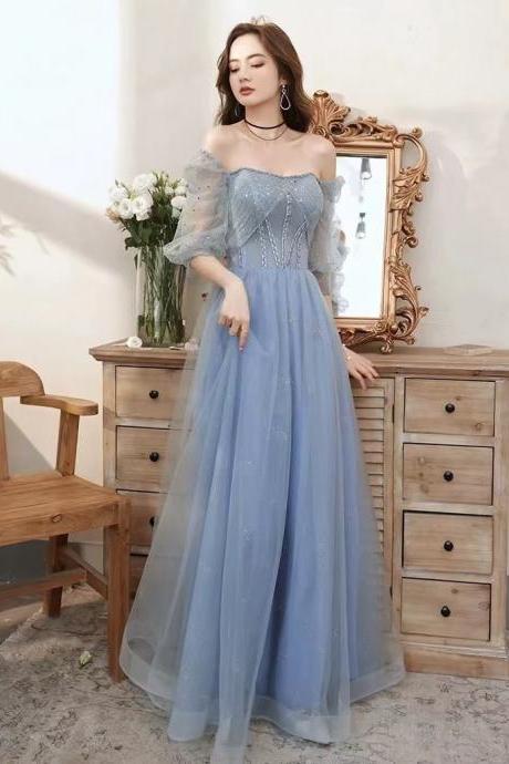 New , temperament, long off shoulder prom dress, fairy blue evening dress,Custom made