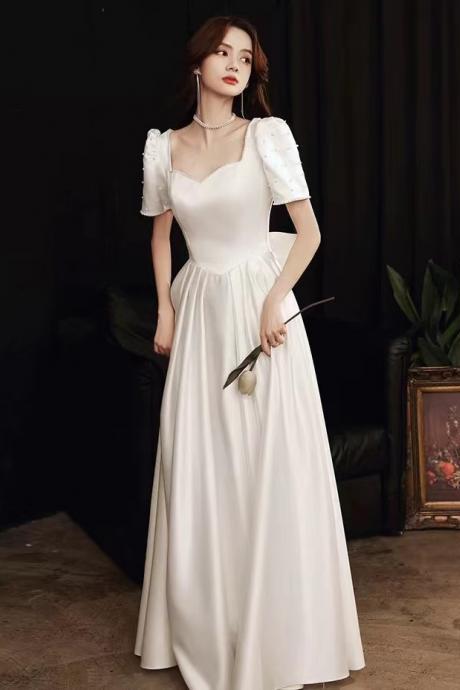 White prom dress, class, satin princess dress, bow tie evening dress,Custom made