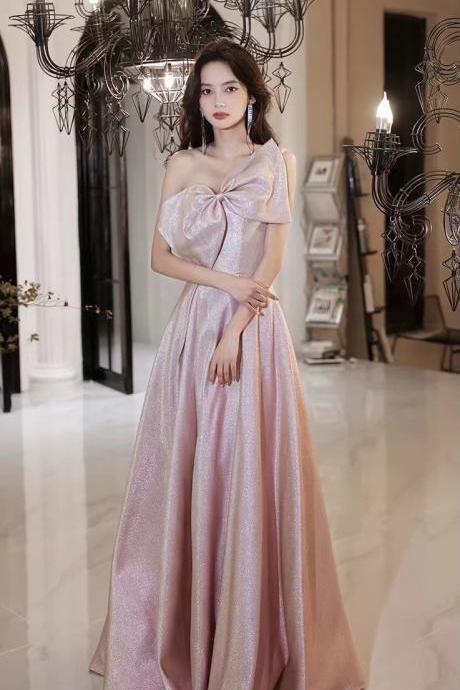 Pink party dress,one - shoulder evening dress, cute prom dress,Custom made