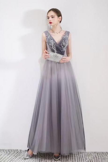 Gradient Purple Prom Dress, Deep V Sexy Beaded Party Dress,custom Made