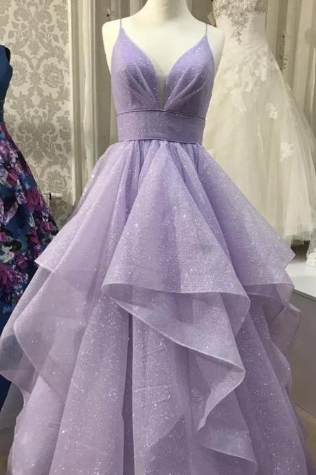 Purple Tulle Long Prom Dress,spaghetti Strap Evening Dress,custom Made