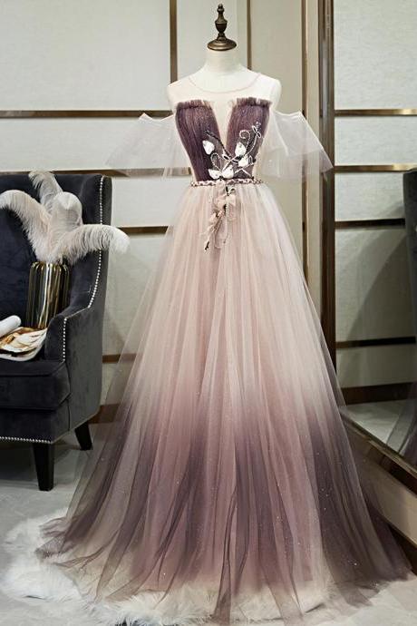 Gradient purple prom dress, fashion applique paty dress,Custom made