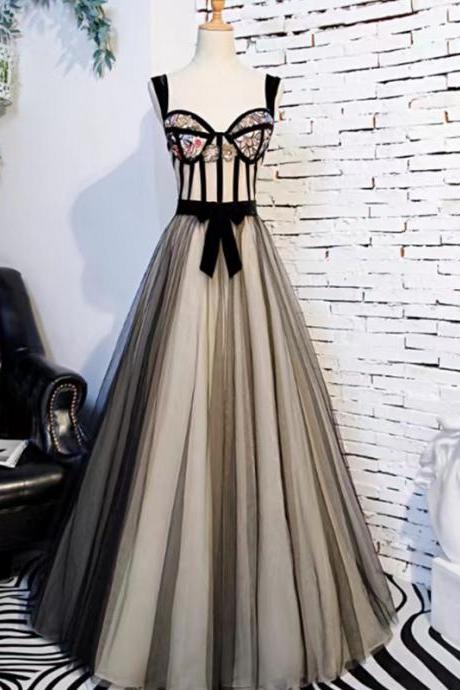 Black prom dress, long sexy party dress, spaghetti strap evening dress,Custom made