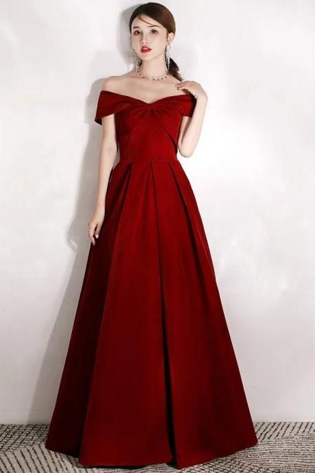 Red Velvet Prom Gown, Off Shoulder Evening Dress,custom Made