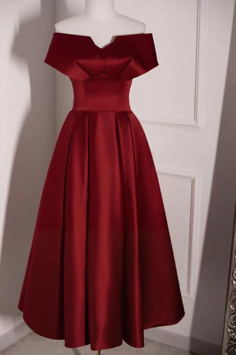 New,Red dress, temperament, simple ,off shoulder satin evening dress,Custom made