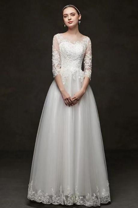 CHEAP ON SALE!Simple wedding dress, floor length white dress, long sleeve lace dress,Custom made