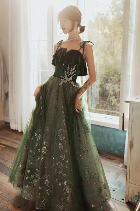 Fairy Dream Prom Dress, Green Sky Dress Evening Dress,spaghetti Strap Party Dress,custom Made