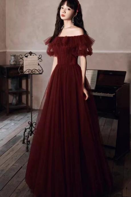 Burgundy prom dress, new style, fairy party dress, long chic off shouder evening dress,Custom made