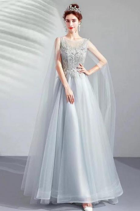 Gray Long-sleeve Prom Dress, Fairy Birthday Dress, Elegant Formal Dress,custom Made