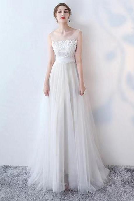 White evening dress, elegant formal dress, chic lace dress,Custom made