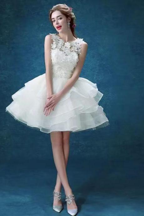 White Party Dress,lace Dress,chic Bridesmaids Dress, Homecoming Dress,custom Made