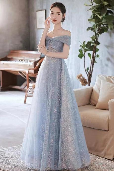 Off Shoulder Party Dress,dream Prom Dress, Blue Evening Dress,custom Made