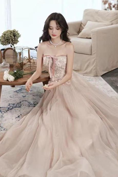 Strapless prom dress, pink party dress, cute evening dress,Custom made