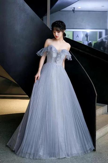Blue Prom Dress, Off-shoulder Party Dress, Beaded Evening Dress,custom Made