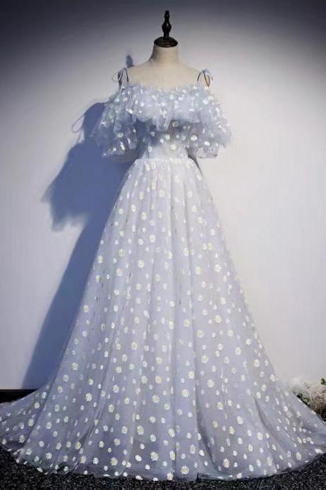 Fairy Evening Dress, Light Luxury Prom Dress, Daisy Flower Lace Dress, Temperament Wedding Dress,blue Puple Party Dress,custom Made