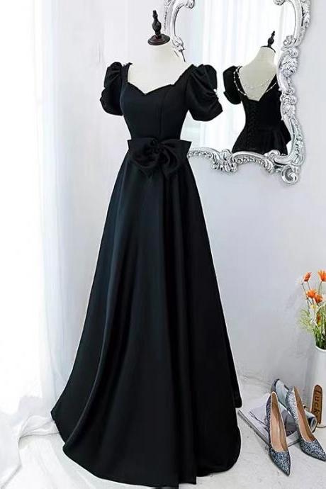 Satin prom gown, black prom dress,v-neck ,formal party dress,custom made