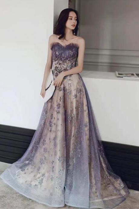Fairy evening dress, purple dream dress, strapless party dress,custom made
